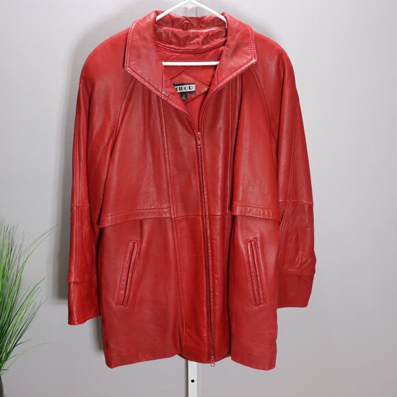 Vintage Tibor Red Leather Jacket Zip Front Size S - Picture 1 of 5
